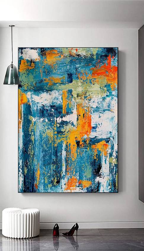 Blue Handmade Hand-painted Modern Contemporary Days Abstract Canvas HFR3Q