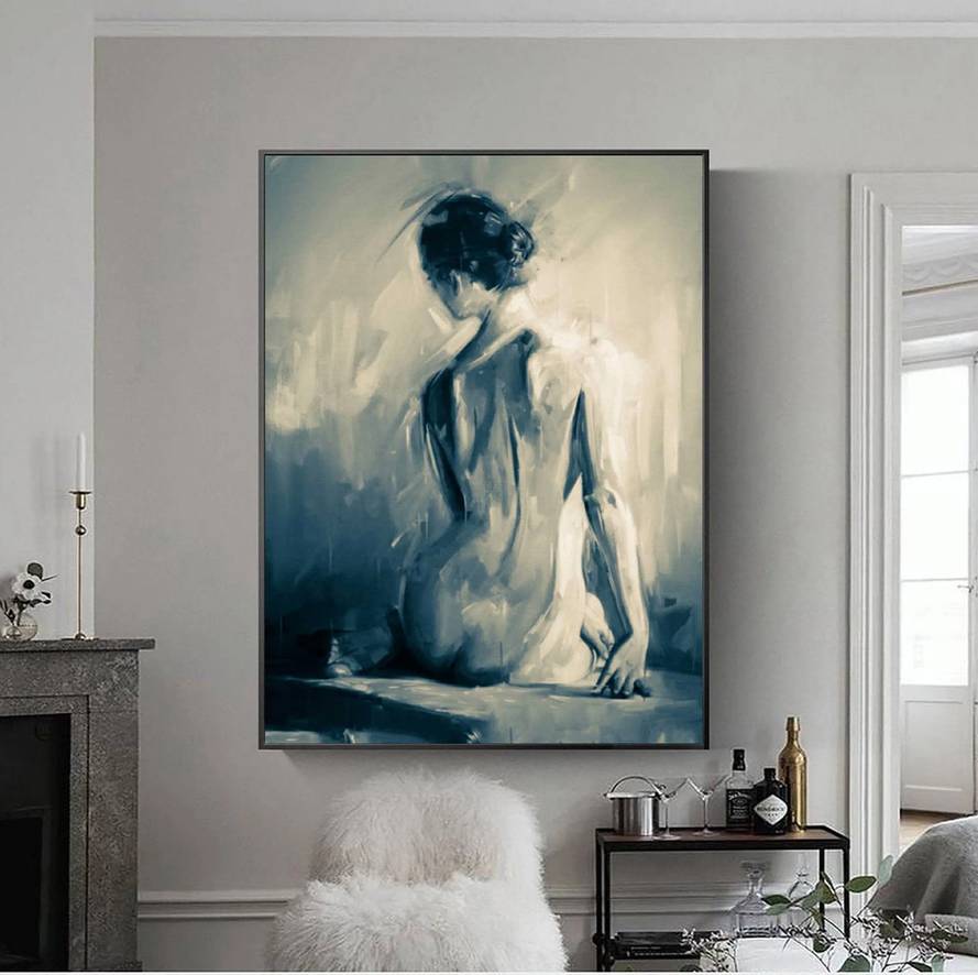 Bedroom Hand-painted Handmade Painting Nude Black Abstract Canvas VK1R4