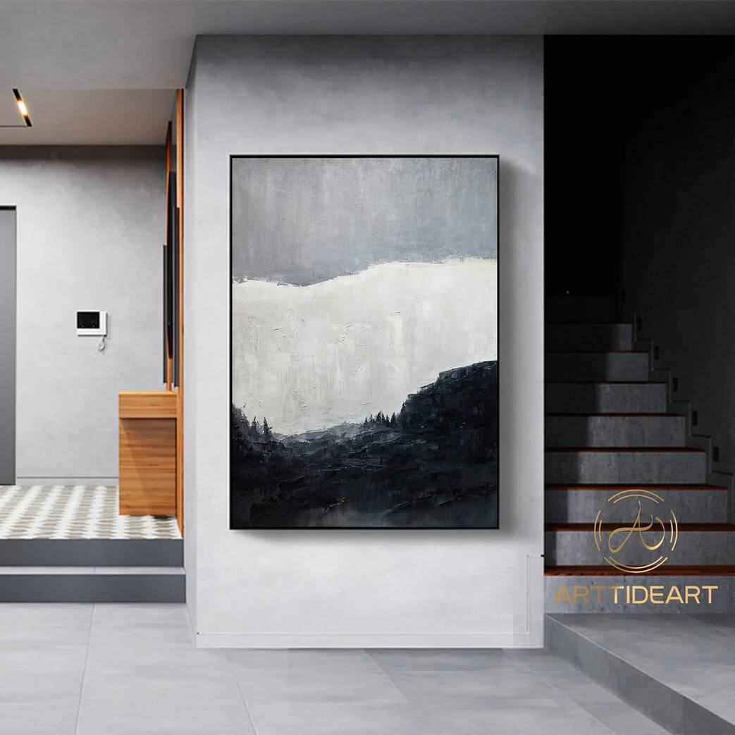 Painting Handmade Grey Canvas Black Abstract Canvas Artwork NP8XO