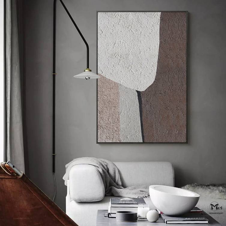 Beige Hand-painted Original Minimalist Abstract Canvas Artwork Q21NT
