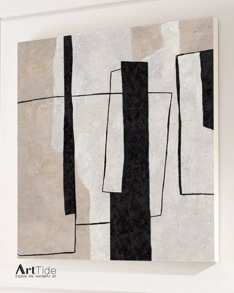 Hallway Handmade Hand-painted Beige Room Bedroom Abstract Canvas 0VM4W