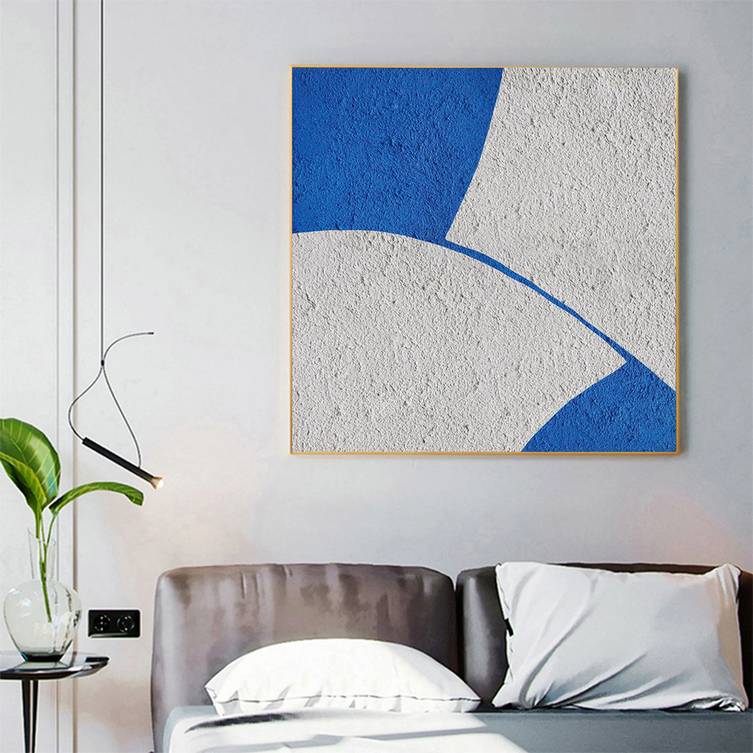 White Hand-Painted Geometric - luxury canvas for primary bedroom