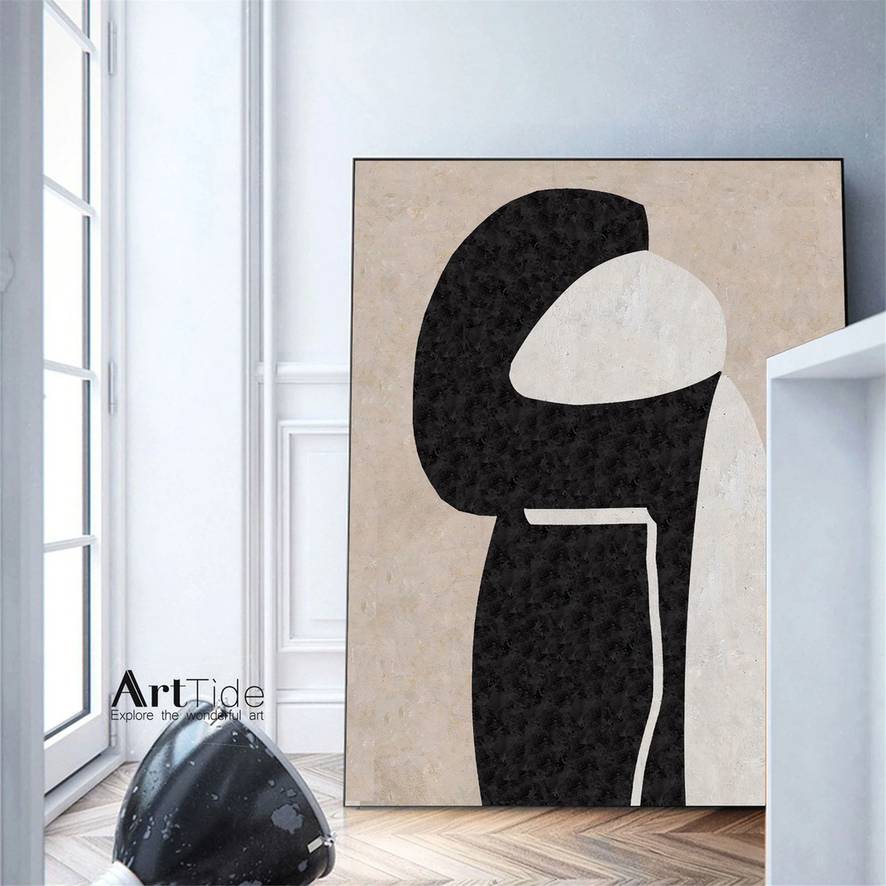 Beige Original Blcak Hallway Office Abstract Canvas Wall Art XMCB6