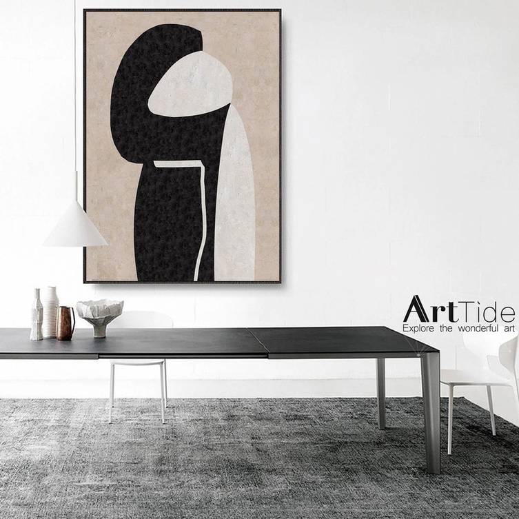 Beige Original Blcak Hallway Office Abstract Canvas Wall Art XMCB6