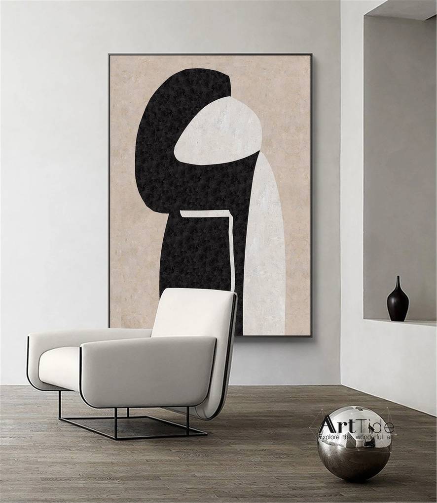 Beige Original Blcak Hallway Office Abstract Canvas Wall Art XMCB6