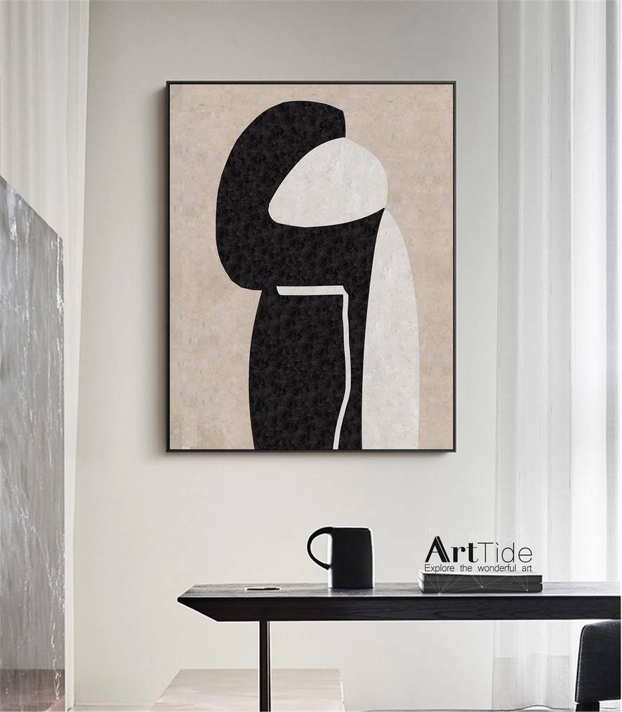 Beige Original Blcak Hallway Office Abstract Canvas Wall Art XMCB6