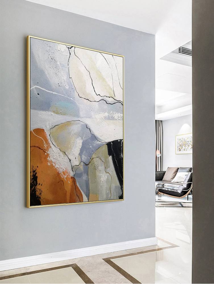 Canvas Original Hand-painted Orange Painting Gray Abstract Canvas 20APX