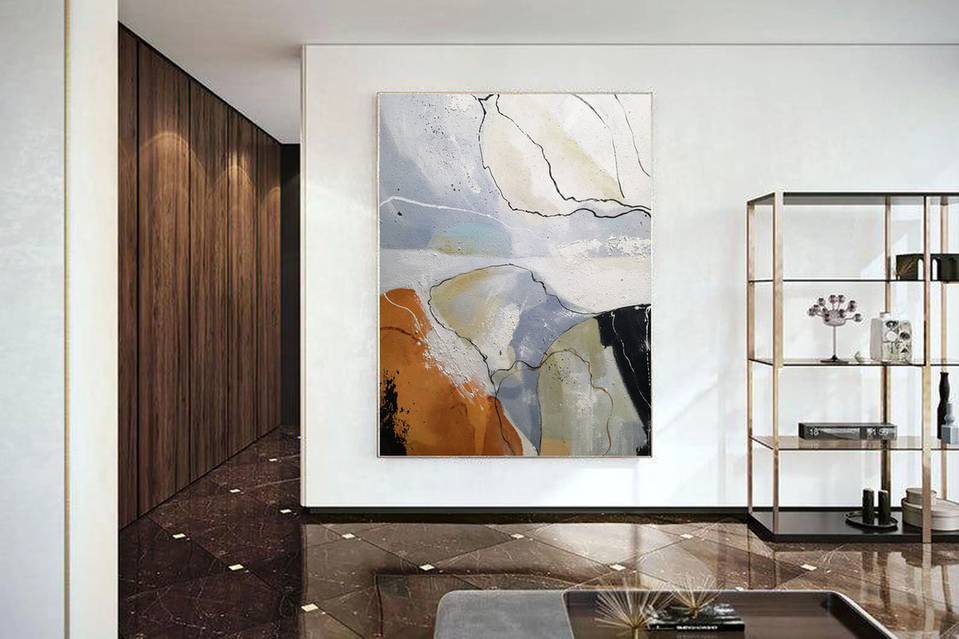 Canvas Original Hand-painted Orange Painting Gray Abstract Canvas 20APX