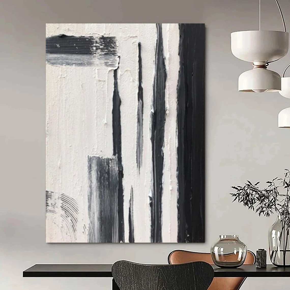 Black Original Hand-painted Gray Minimalist Office Big Wall Artworkwork 6CC9L