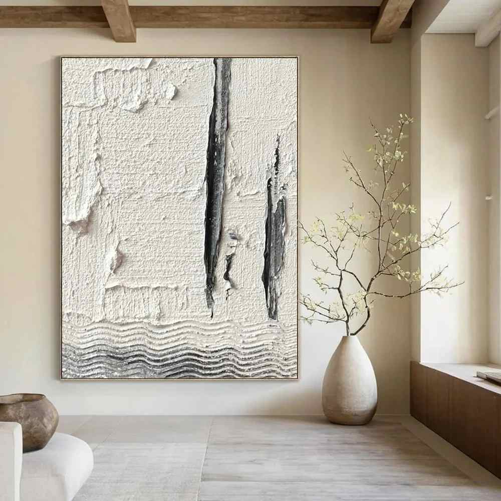 Gray Original Textured Strokes Vertical Big Wall Artwork TJY6W