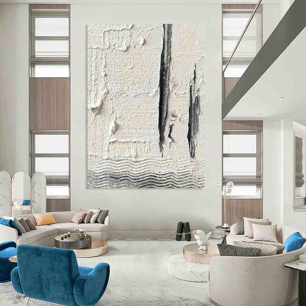 Gray Original Textured Strokes Vertical Big Wall Artwork TJY6W