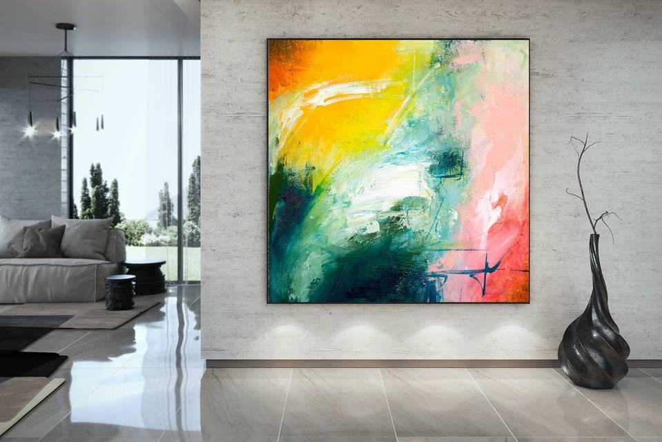 Red Hand-painted Handmade Custom Contemporary Painting Abstract E879O