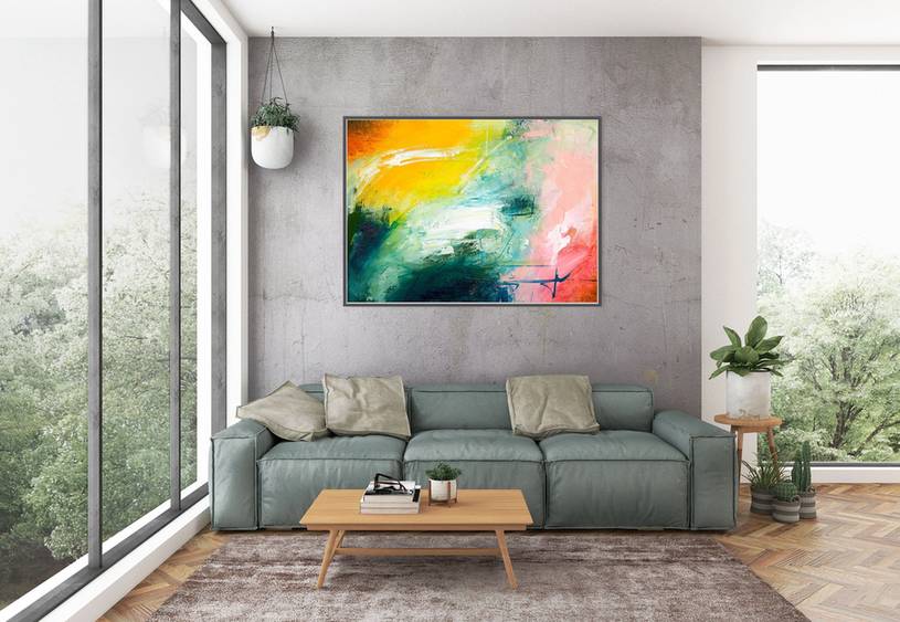 Red Hand-painted Handmade Custom Contemporary Painting Abstract E879O