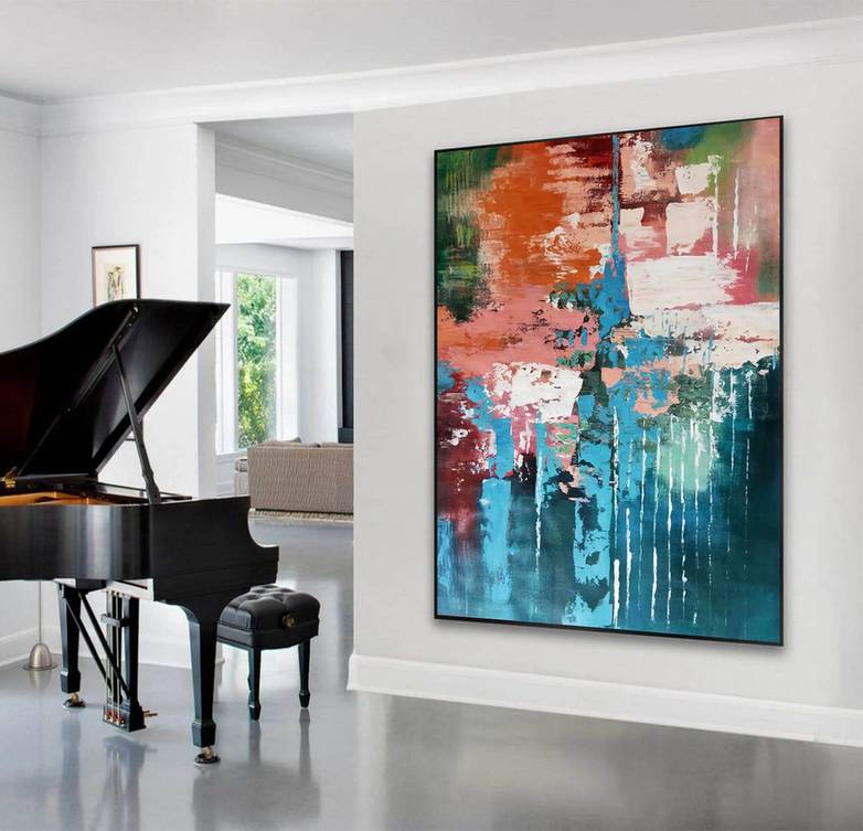 Modern Handmade Original Orange Huge Abstract Canvas Artwork KNE9R