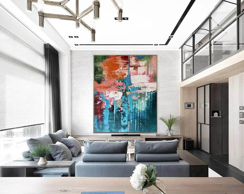 Modern Handmade Original Orange Huge Abstract Canvas Artwork KNE9R