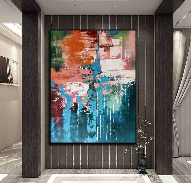 Modern Handmade Original Orange Huge Abstract Canvas Artwork KNE9R
