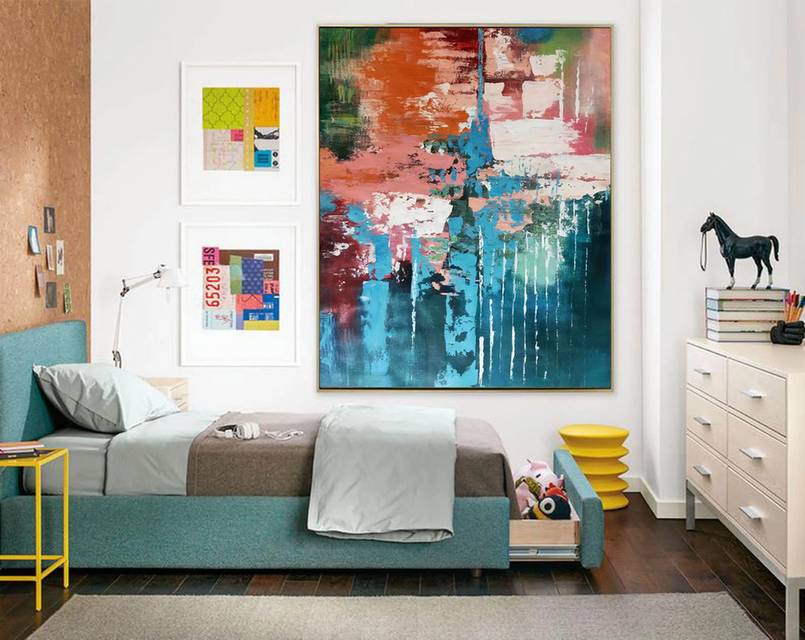Modern Handmade Original Orange Huge Abstract Canvas Artwork KNE9R