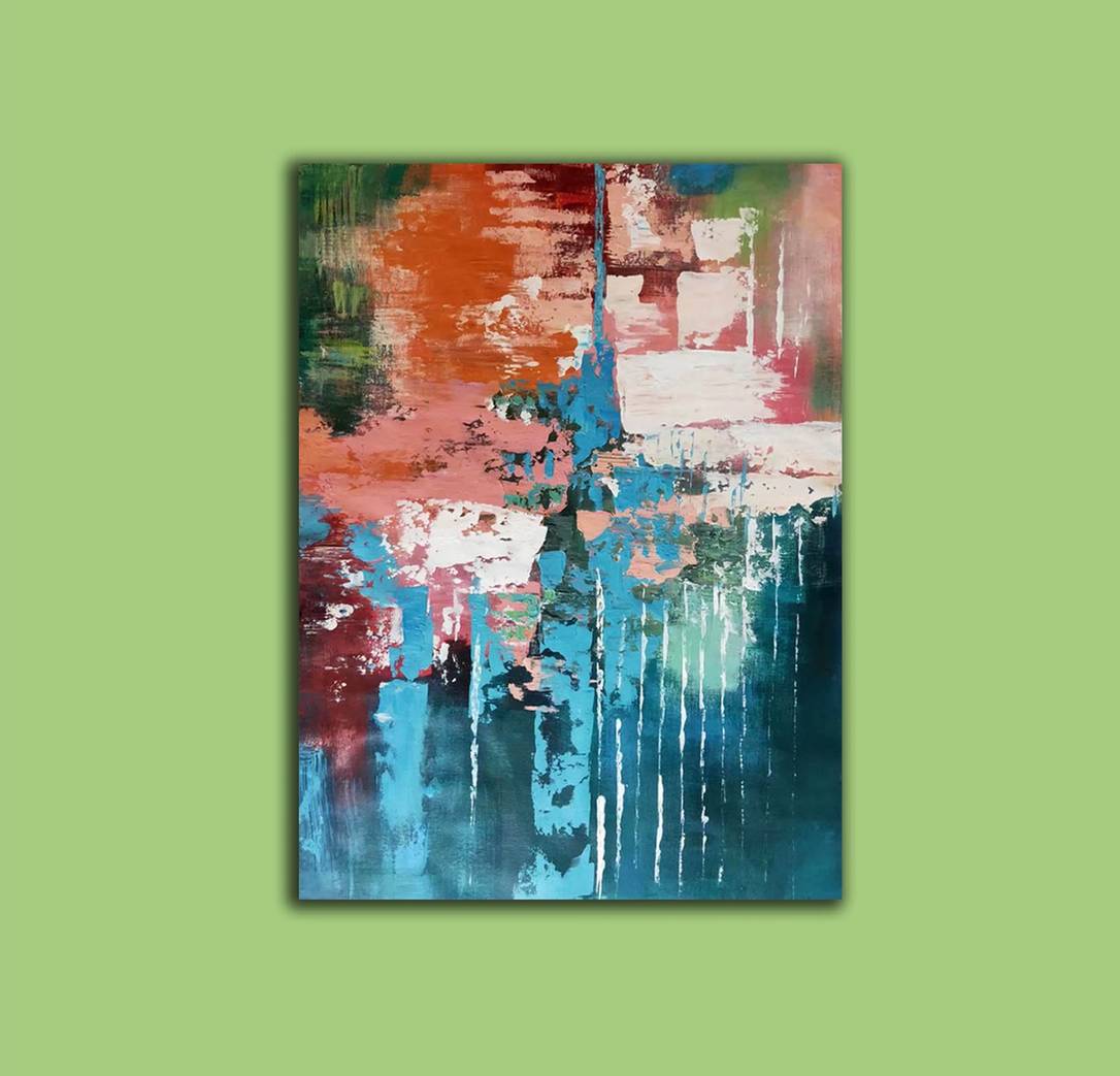 Modern Handmade Original Orange Huge Abstract Canvas Artwork KNE9R