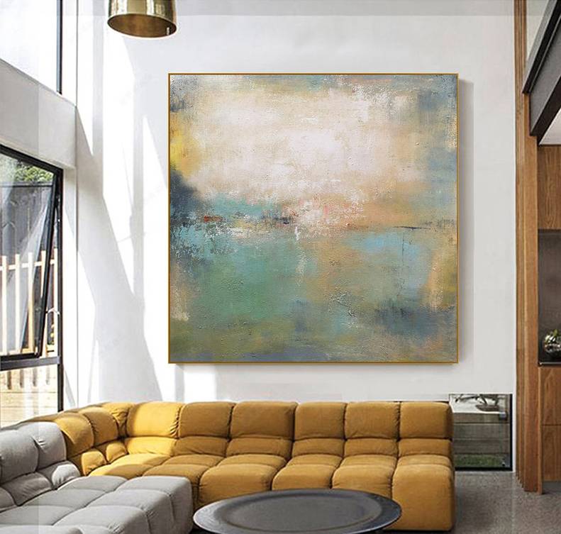 Yellow Hand-painted Living Room Neutral Abstract Canvas Huge Wall Art P5AP4