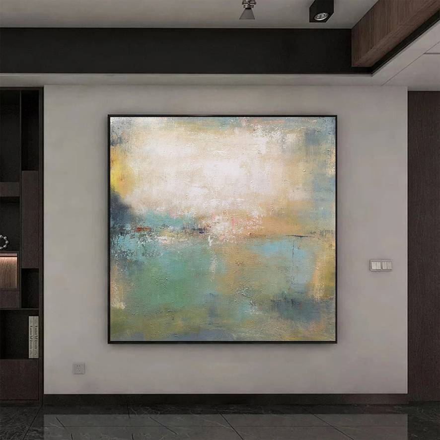 Yellow Hand-painted Living Room Neutral Abstract Canvas Huge Wall Art P5AP4