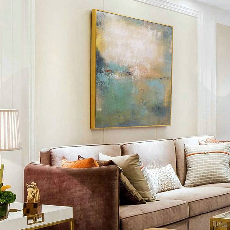 Yellow Hand-painted Living Room Neutral Abstract Canvas Huge Wall Art P5AP4