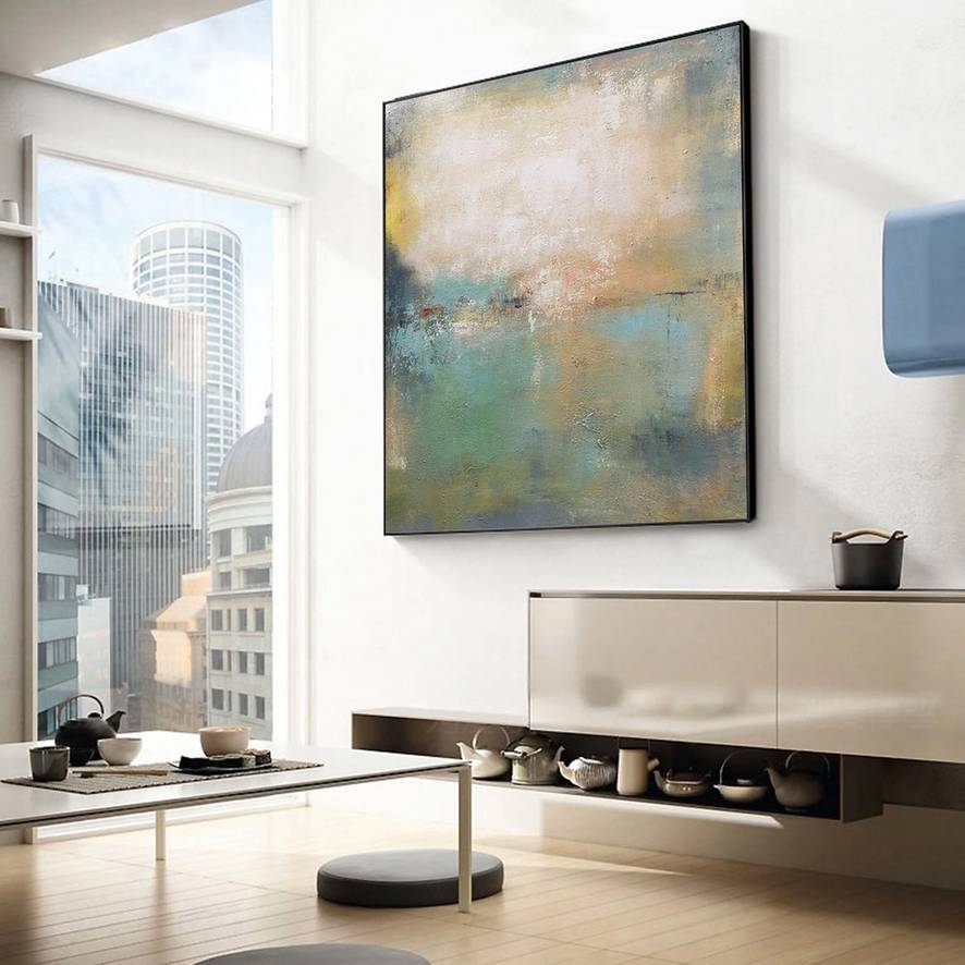 Yellow Hand-painted Living Room Neutral Abstract Canvas Huge Wall Art P5AP4
