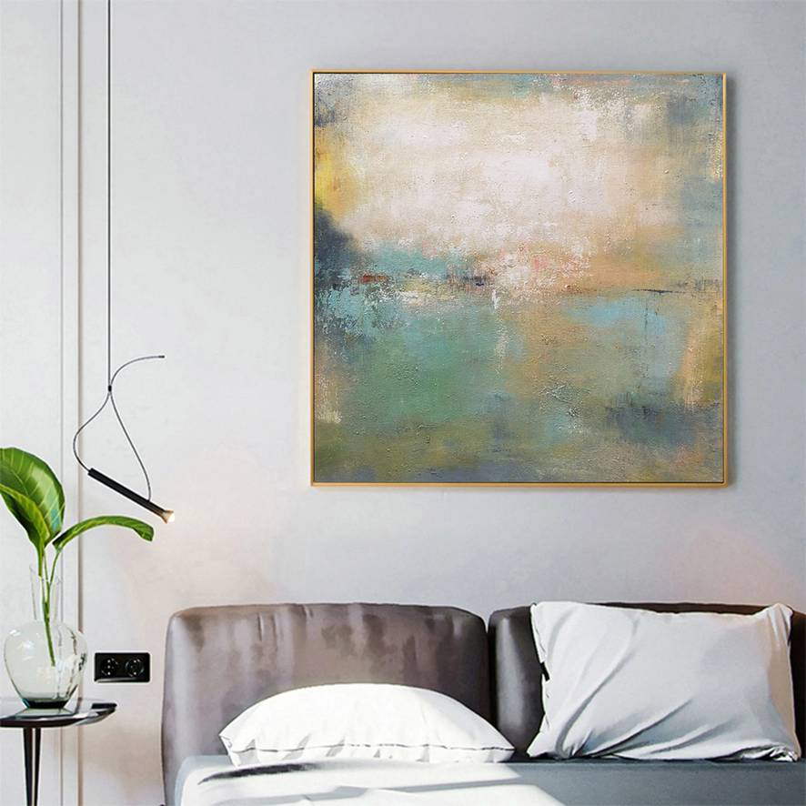 Yellow Hand-painted Living Room Neutral Abstract Canvas Huge Wall Art P5AP4