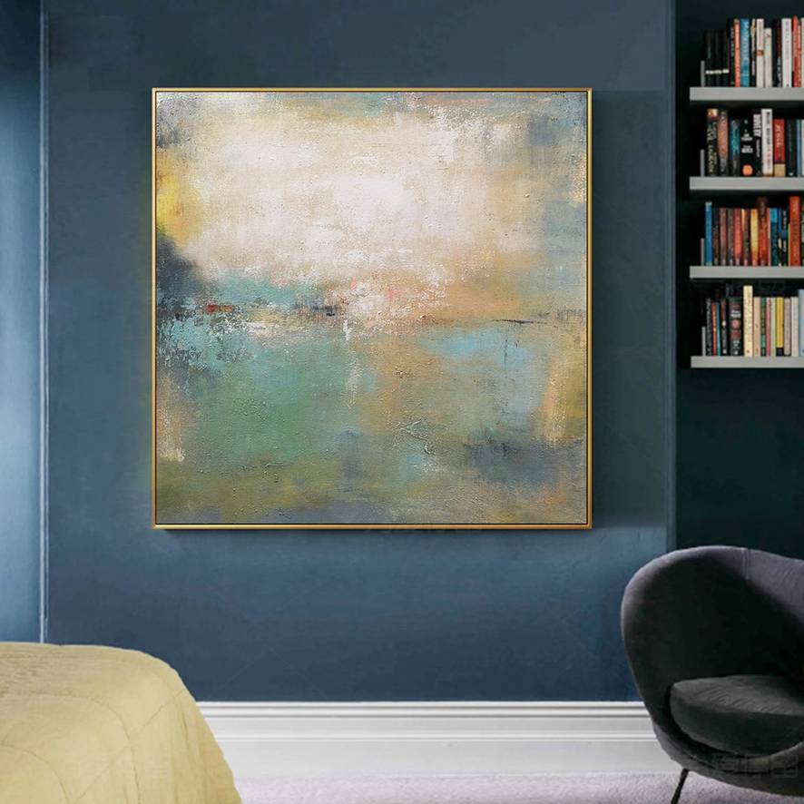 Yellow Hand-painted Living Room Neutral Abstract Canvas Huge Wall Art P5AP4