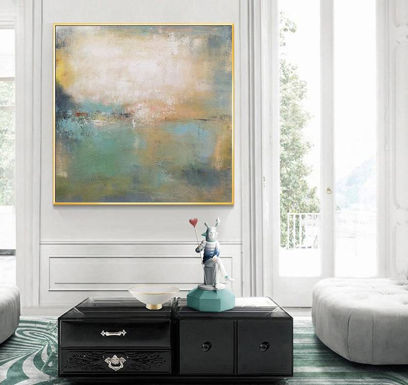 Yellow Hand-Painted Living - zen inspired art for meditation room