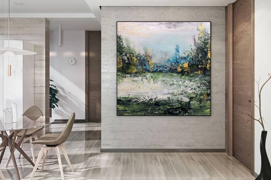 Green Handmade Landscape Contemporary Abstract Canvas Artwork 0A5KZ