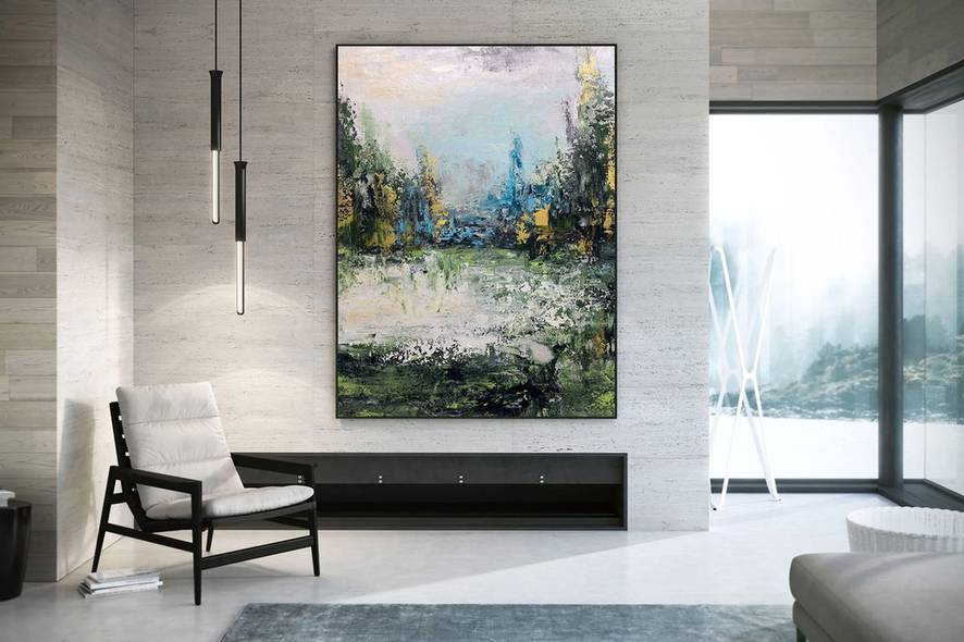 Green Handmade Landscape Contemporary Abstract Canvas Artwork 0A5KZ