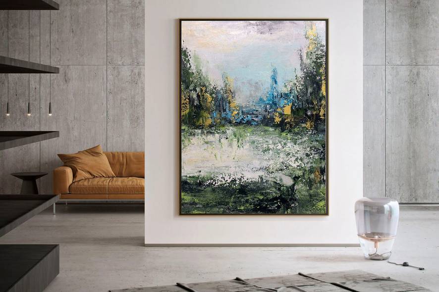 Green Handmade Landscape Contemporary Abstract Canvas Artwork 0A5KZ