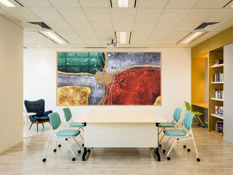 Room Handmade Original Office Gold Leaf Contemporary Abstract Canvas SYB2R