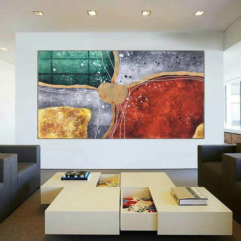 Room Handmade Original Office Gold Leaf Contemporary Abstract Canvas SYB2R