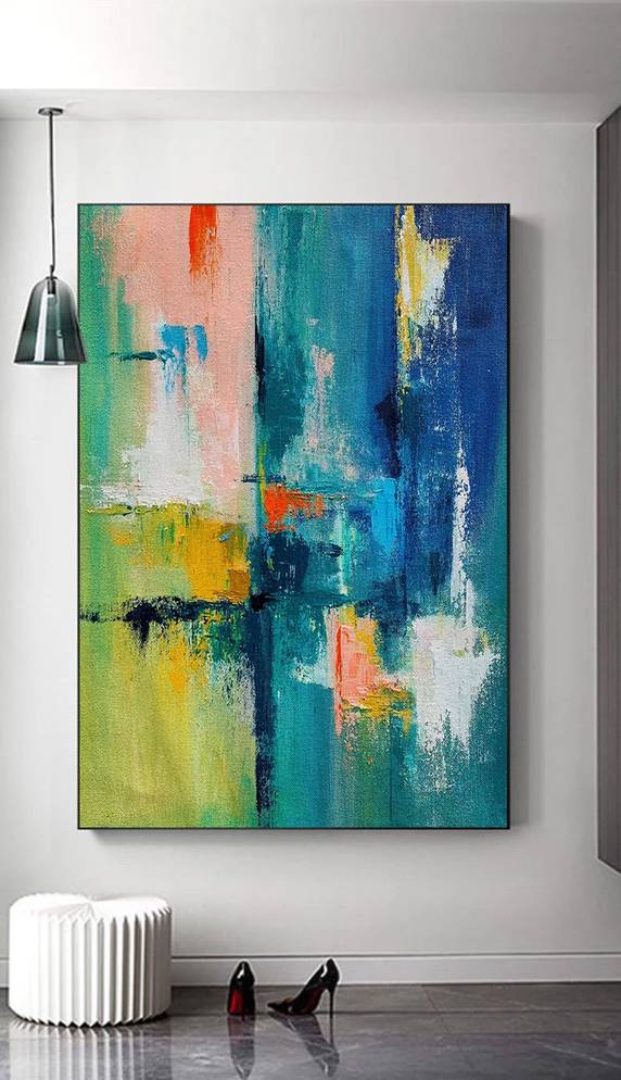 Modern Handmade Original Big Not Blue Abstract Canvas Artwork 8ZIUG