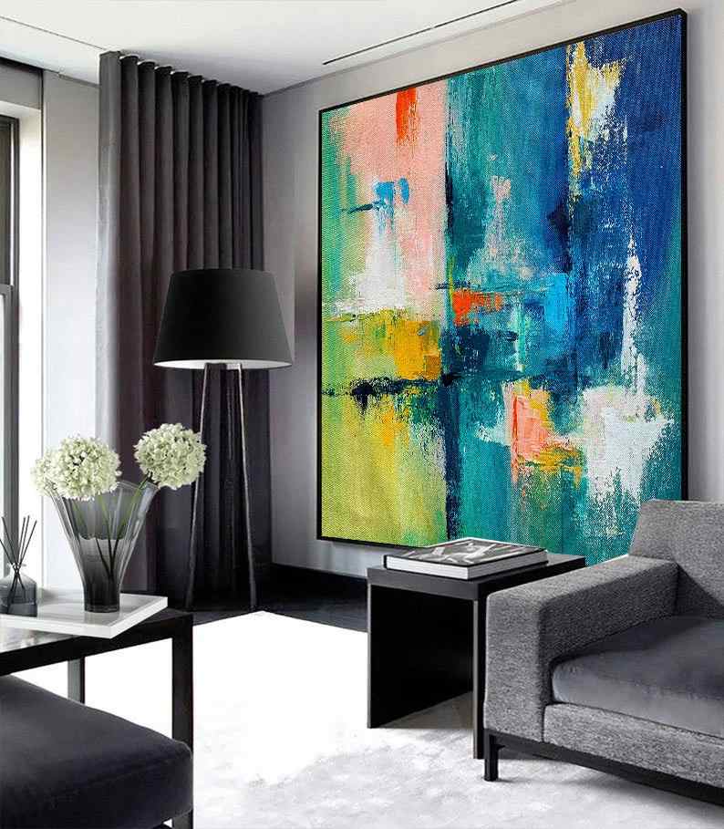 Modern Handmade Original Big Not Blue Abstract Canvas Artwork 8ZIUG