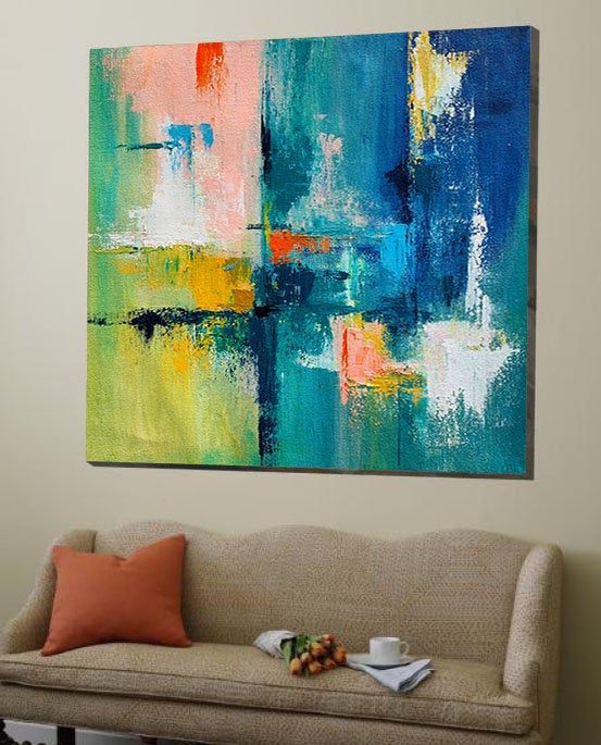 Modern Handmade Original Big Not Blue Abstract Canvas Artwork 8ZIUG
