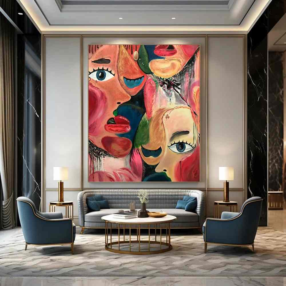 Bright Hand-painted Vibrant Portrait Abstract Wall Art 9CB1Z