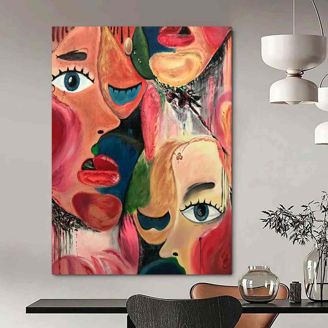 Bright Hand-painted Vibrant Portrait Abstract Wall Art 9CB1Z