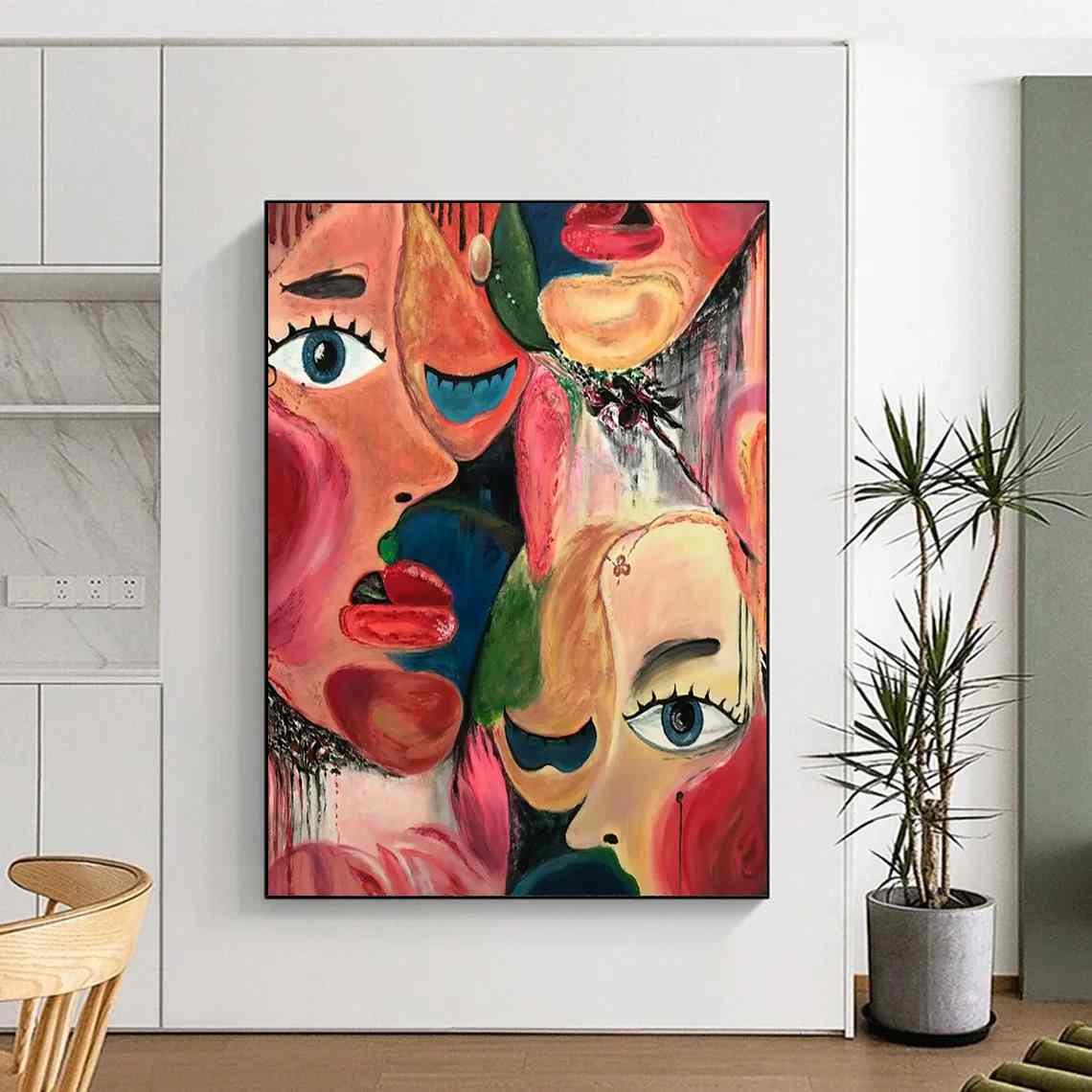 Bright Hand-Painted Vibrant - giant canvas painting for motel reception