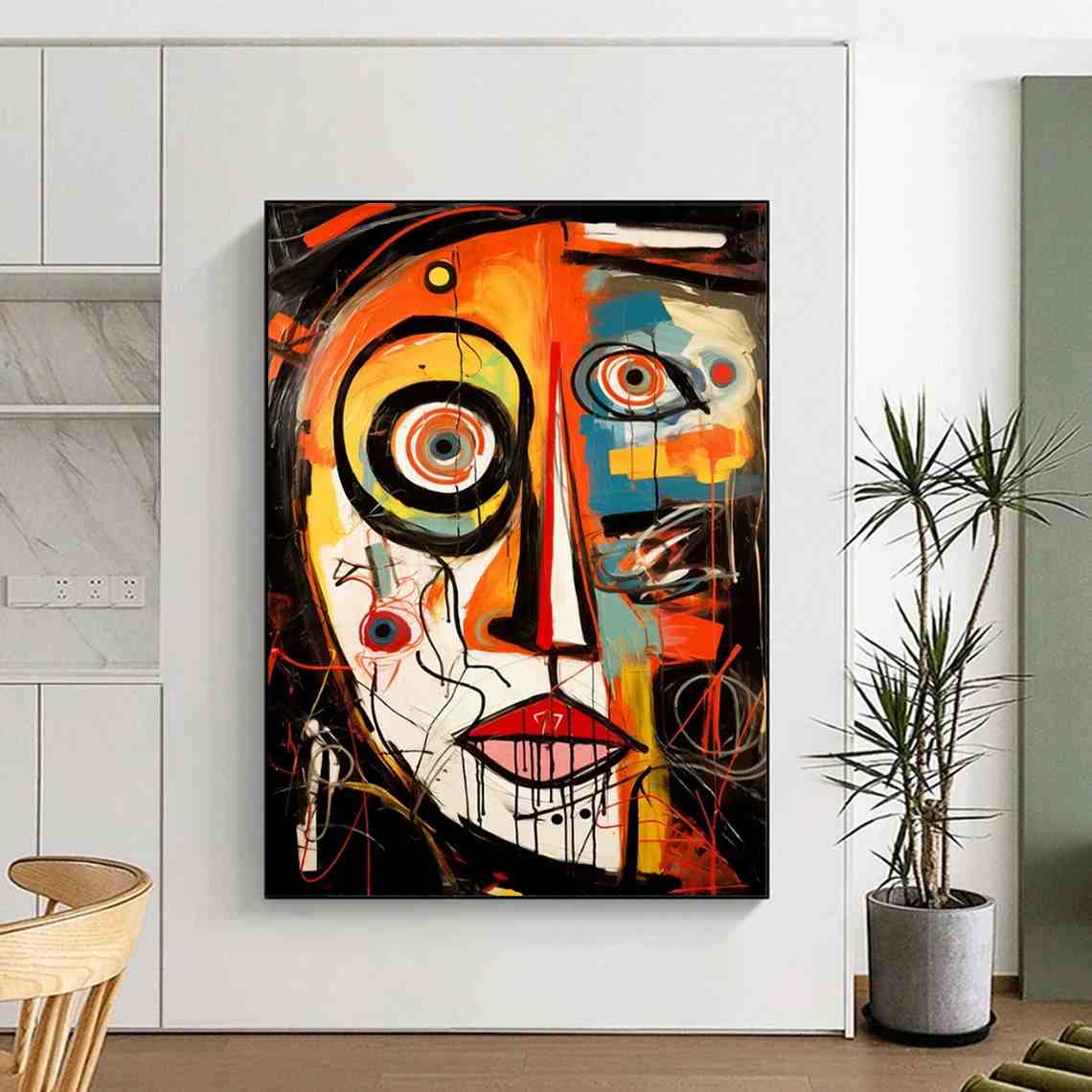 Expressionist White Face - giant canvas for staircase wall