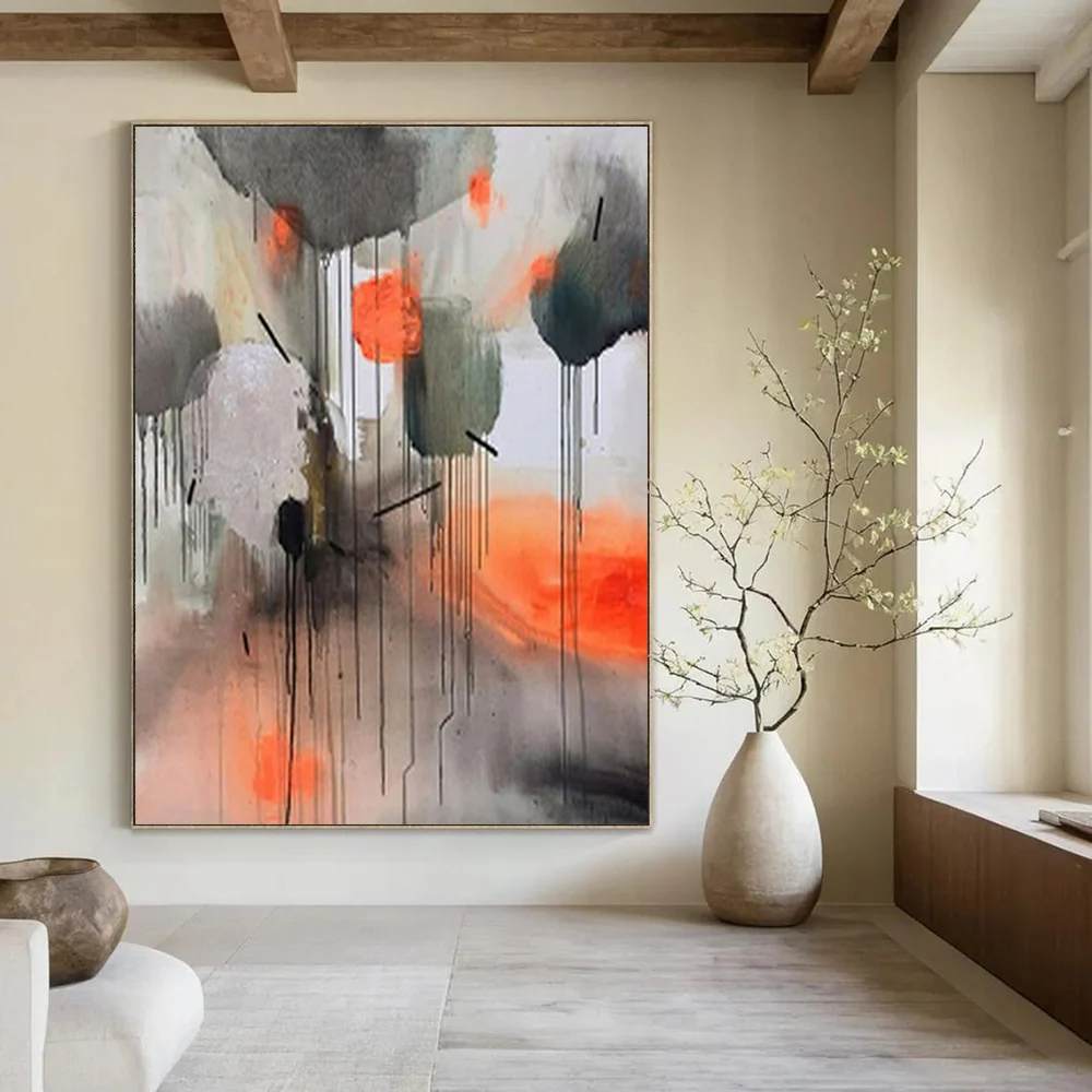 White Hand-painted Bedroom Black Studio Abstract Wall Art 3QJG8