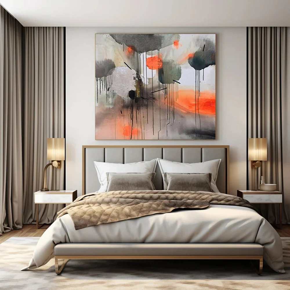 White Hand-painted Bedroom Black Studio Abstract Wall Art 3QJG8