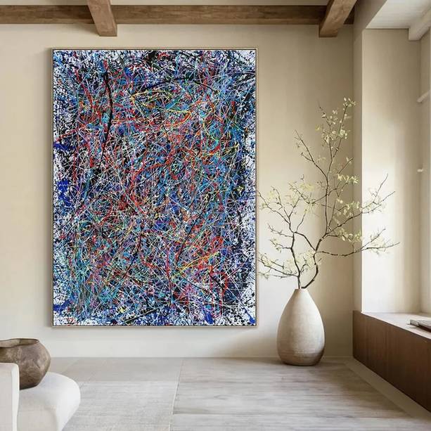 Studio Original Handmade Room Vibrant Drip Abstract Canvas Wall Art 3KQCR