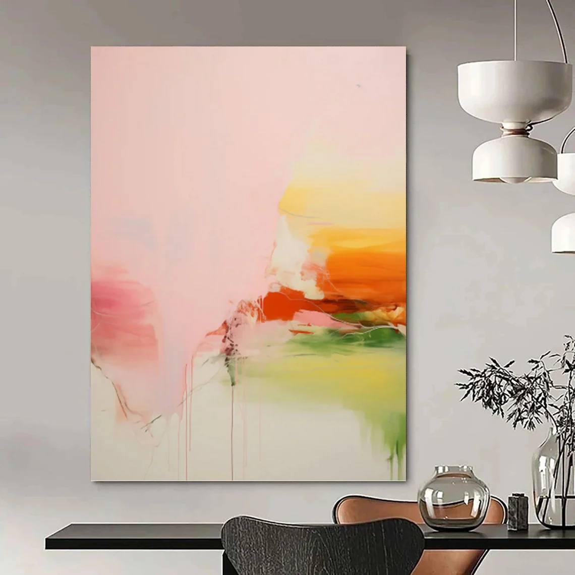 Evening Handmade Orange Bold Abstract Canvas Wall Art CDS95