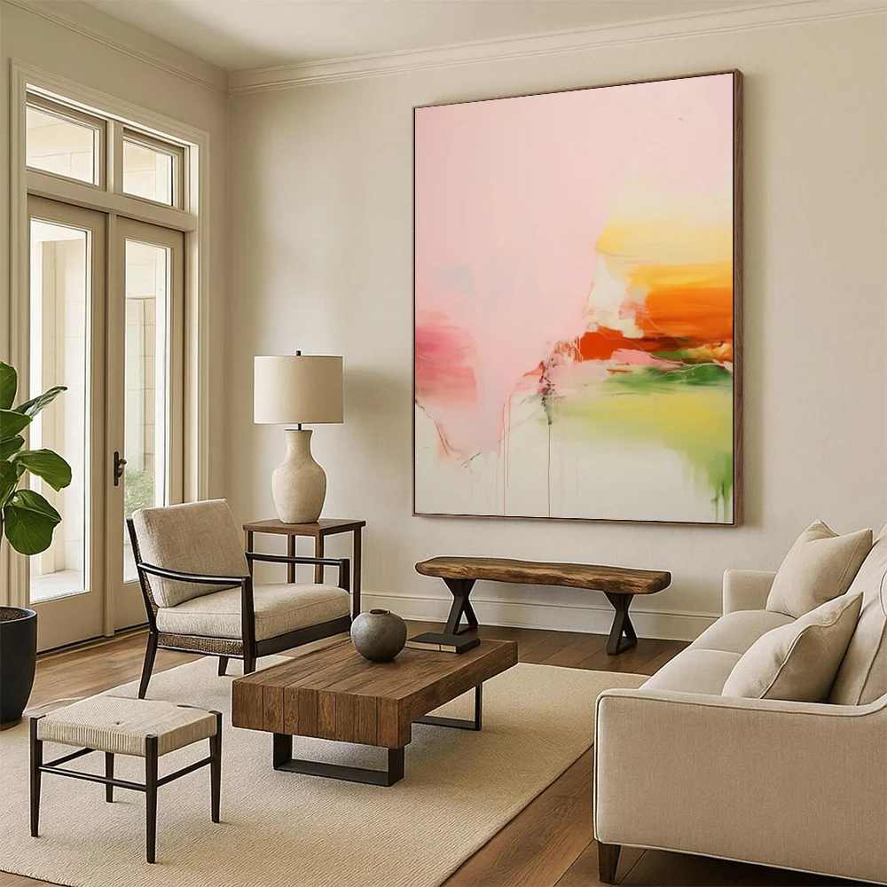 Evening Handmade Orange Bold Abstract Canvas Wall Art CDS95