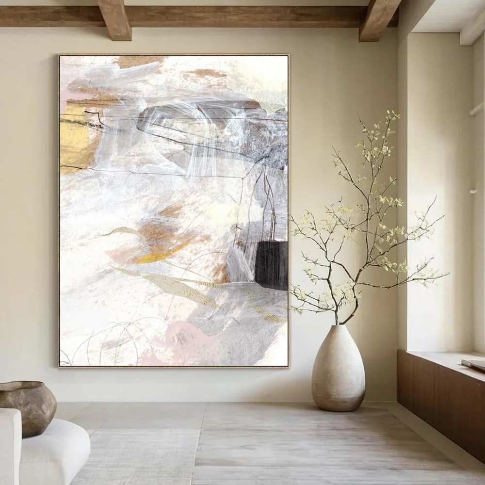 Soft Hand-painted Original Whites Desert Hazy Abstract Wall Art I77IC