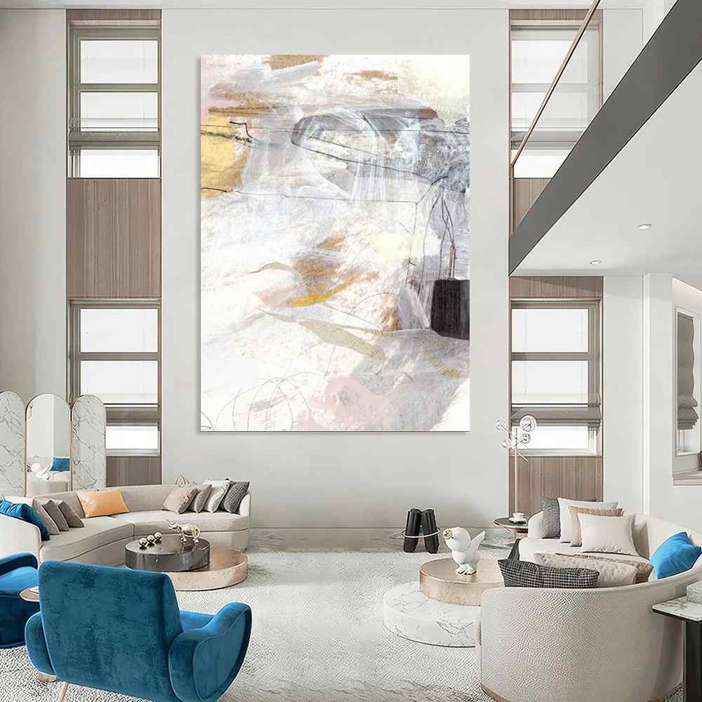 Soft Hand-painted Original Whites Desert Hazy Abstract Wall Art I77IC