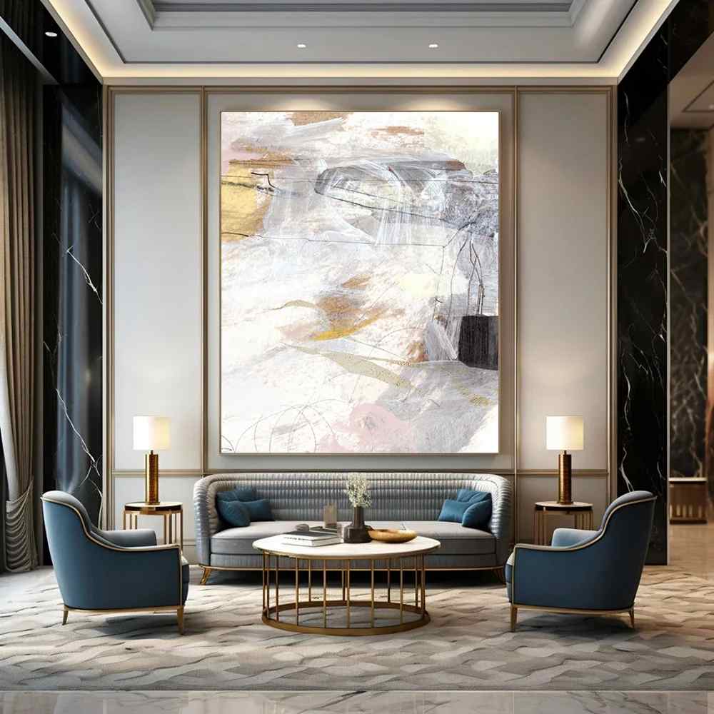 Soft Hand-painted Original Whites Desert Hazy Abstract Wall Art I77IC