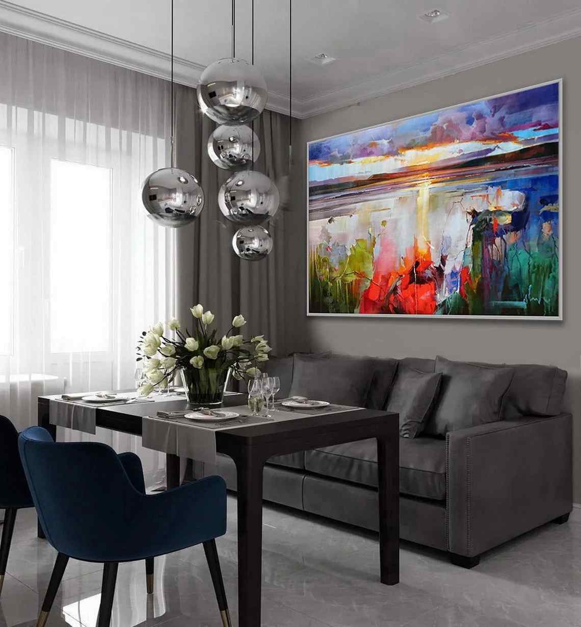 White Hand-painted Handmade Seascape Abstract Canvas Artwork KGZ8X